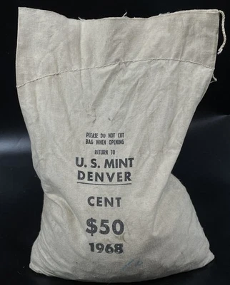 U.S. Mint SEALED Bank Bag 1968 DENVER Cent $50 Lincoln Memmorial Copper MS Penny - Image 1 of 4