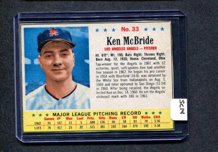 1963 Post #33 Ken McBride (Angels) (SC14)   Ex-Mt   (Flat Rate Ship) - Image 1 of 1
