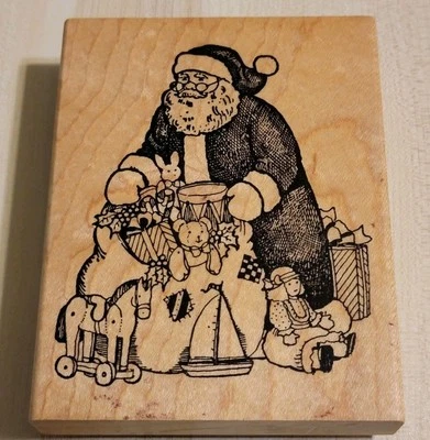 Sello de goma de montaje en madera de Papá Noel Delafield Stamp Company juguetes de Navidad P908 Foto 1 de 4