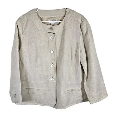 Chaqueta Blazer Covington Bronceada Mezcla de Lino Mujer Carrera Talla 16 Forrada Usada en Excelente Condición  Foto 1 de 4