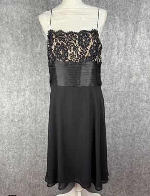 JS Boutique Women’s Size 14 Black Cocktail Dress Nude Lace Bodice Satin Chiffon - Image 1 of 4