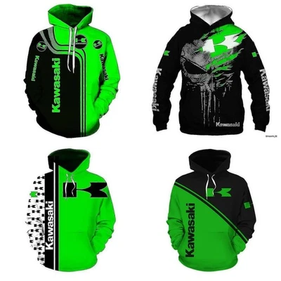 Neu Kawasaki 3D Drucker Digitaldruck Reißverschluss Hoodie Motorrad Laufen Hoodie - Bild 1 von 4