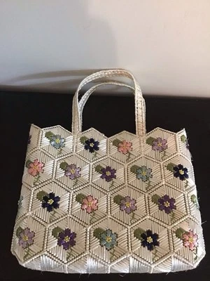 Vintage 60’s Raffia Floral Tote bag Purse Multicolored Grannycore Feminine - Image 1 of 4