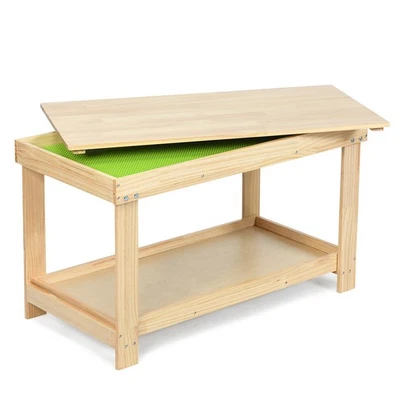Solid Wood Kids Activity Play Table Block Table Multifunction W/Storage Natural - Image 1 of 4