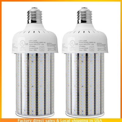 【2 PACK】100W LED Corn Cob Bulb 5000K Cool White UL DLC Listed Warehouse Lights - Image 1 of 4