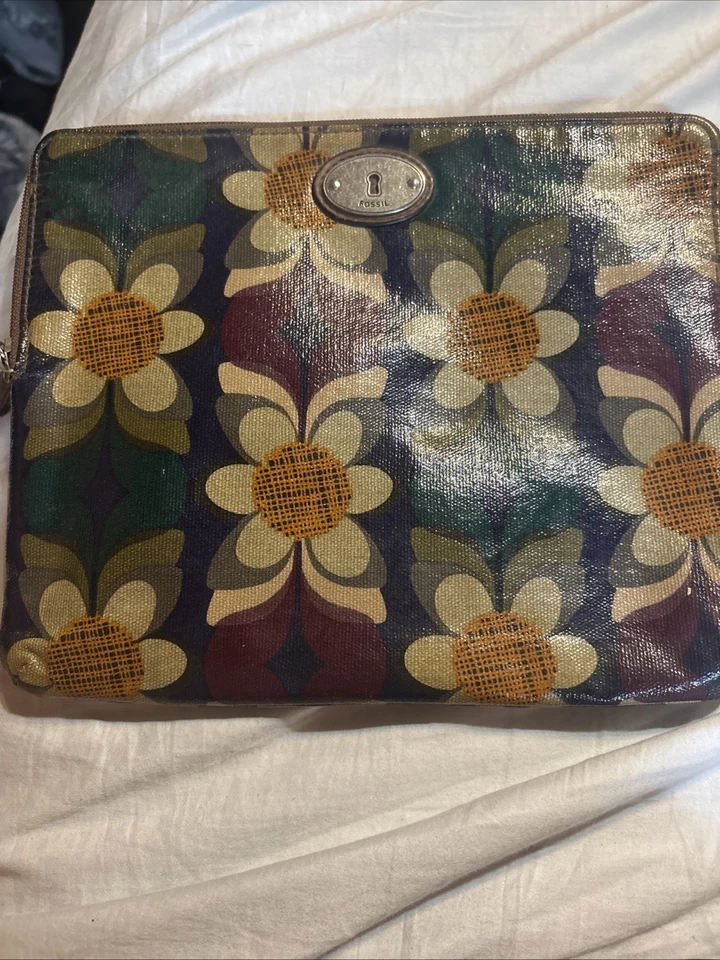 Bolsa floral con cremallera de lona recubierta de fósil Foto 1 de 1