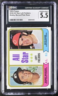 1974 Topps - All Star Left Fielders Pete Rose, Bobby Murcer #336 CGC 5,5 Foto 1 de 2