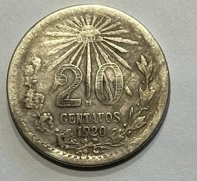 Mexico 20 centavos 1920 old antique silver coin toned  - Image 1 of 4
