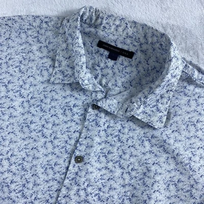 John Varvatos 男式衬衫 L 码蓝色花卉短袖 100% 棉设计师 — 第 1/4 张图片