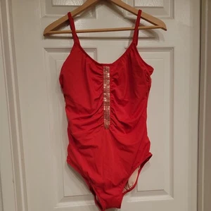 Roxanne One Piece Red Bathing Suit Size 16  - Picture 1 of 7