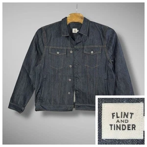 Giacca denim Flint And Tinder uomo XXL blu camionista lavaggio scuro jeans preppy nuova senza etichette - Foto 1 di 10
