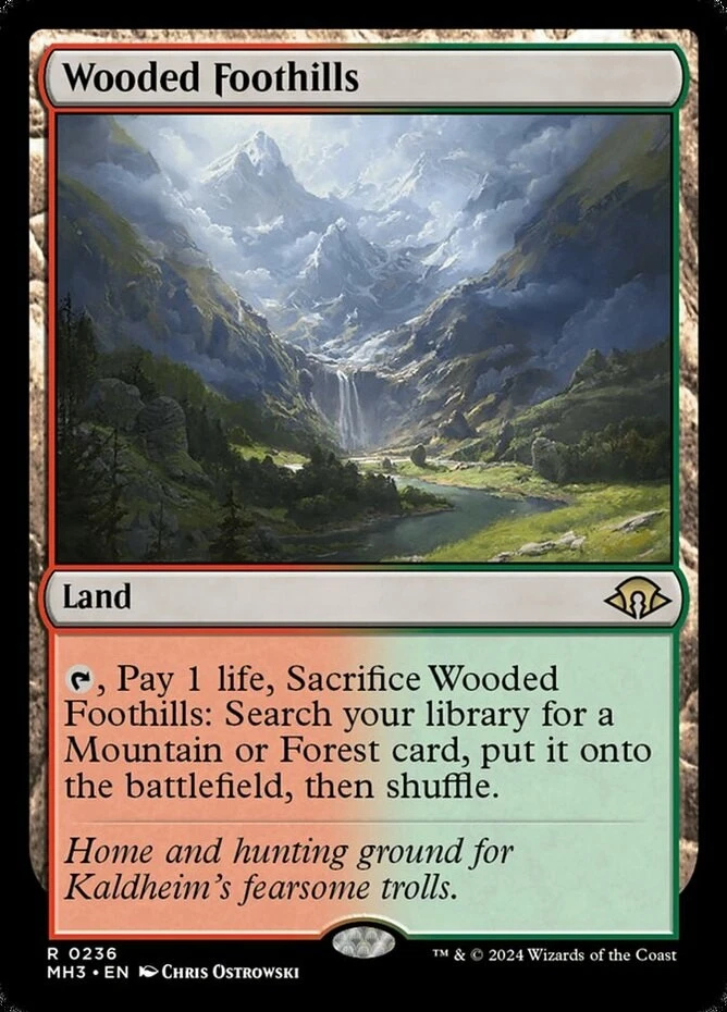 MTG Wooded Foothills - Foil - Prerelease Promo, Light Play, English Promo: Prere - Image 1 of 1