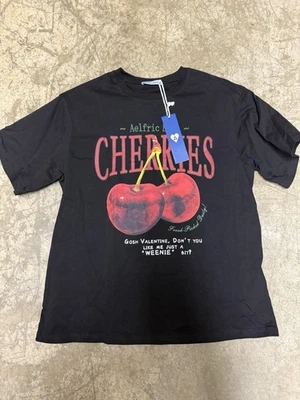 Aelfric Eden T-Shirt LARGE Mens Cherries!! New!! Black! Valentine!! - Image 1 of 4