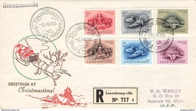 LUXEMBOURG - FDC 1955 加利塔斯 - 美国 Mi 541-546 / 1276 — 第 1/2 张图片