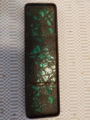 Bandeja de caneta TIFFANY STUDIOS NY bronze e vidro favorável padrão videira - Imagem 1 de 4