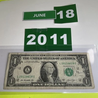 Dollar Birthday Note June 18 2011 $1 Bill Fancy Serial Number Anniversary - Image 1 of 4
