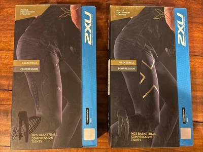 Pantalones de compresión de baloncesto 2XU MCS para hombre medias de spandex negro dorado medio alto Foto 1 de 4