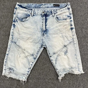 Smoke Rise Jeans Shorts Mens 38 (Fits 35x12) Blue Acid Distressed Stretch Denim - Picture 1 of 16