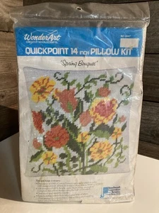 🌼WonderArt Quickpoint Needlepoint 14" Pillow Kit SPRING BOUQUET Floral Vtg NEW - Picture 1 of 3