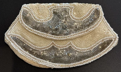 Bolso sin asas de noche vintage de lentejuelas con cuentas hecho a mano en Francia, regalos de moda raros Foto 1 de 4