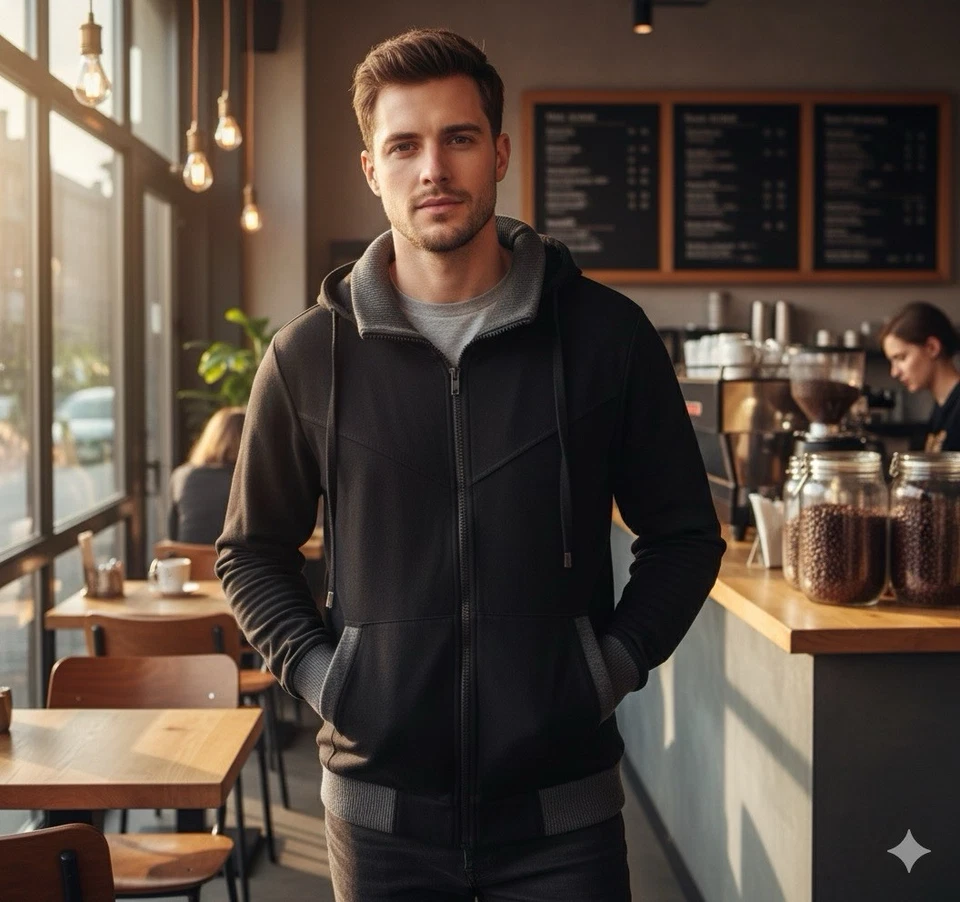 Chaqueta con Capucha TheLees Para Hombre Mediana Negra y Gris Doble Cremallera Cremallera Completa Foto 1 de 4