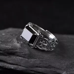 I05 Anello Da Uomo In Agata Nera A Forma Di Croce In Argento 925 Regolabile - Bild 1 von 7