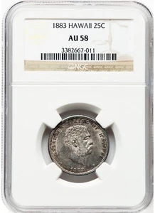 1883 Kingdom of Hawaii  25 Cents Kalakaua I, NGC AU-58 - Picture 1 of 2