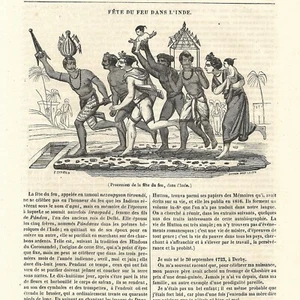 Fête du feu dans l'Inde - Procession - - Article de presse 1839 - Picture 1 of 2
