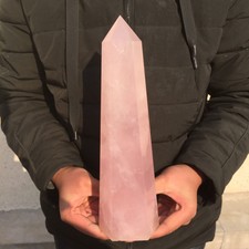 4.4lb 11" Natural Rock Pink Rose Quartz Obelisk Crystal Wand Point Healing Ab208