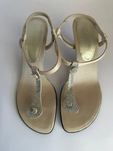 $189 ENZO ANGIOLINI Beige Satin Rhinestone Kitten Heel Glamour Sandals Shoes 7.5 - Picture 1 of 4