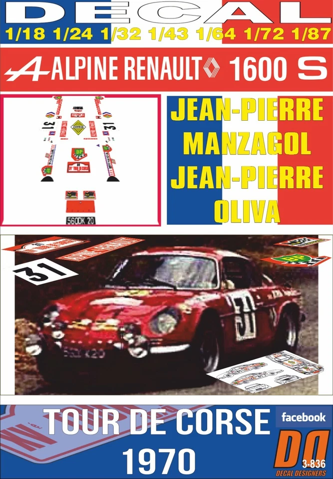 DECAL ALPINE RENAULT A110 J-P.MANZAGOL TOUR DE CORSE 1970 3rd (02) - Photo 1/1