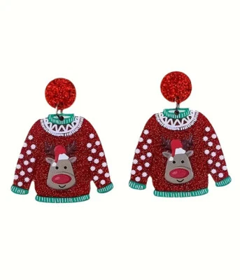 Pendientes colgantes de acrílico suéter feo de Navidad Foto 1 de 4