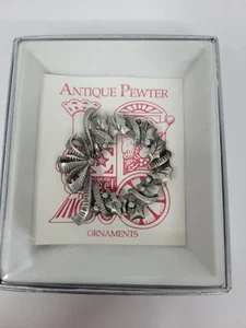 Wallace Silversmiths Pewter Wreath Christmas Ornament 1992 Holly & Berries Box - Picture 1 of 4