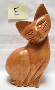 Hand-Carved Wooden Cat Statue Figure Figurine - About 6.5 inches Tall - Lot E - Picture 1 of 7