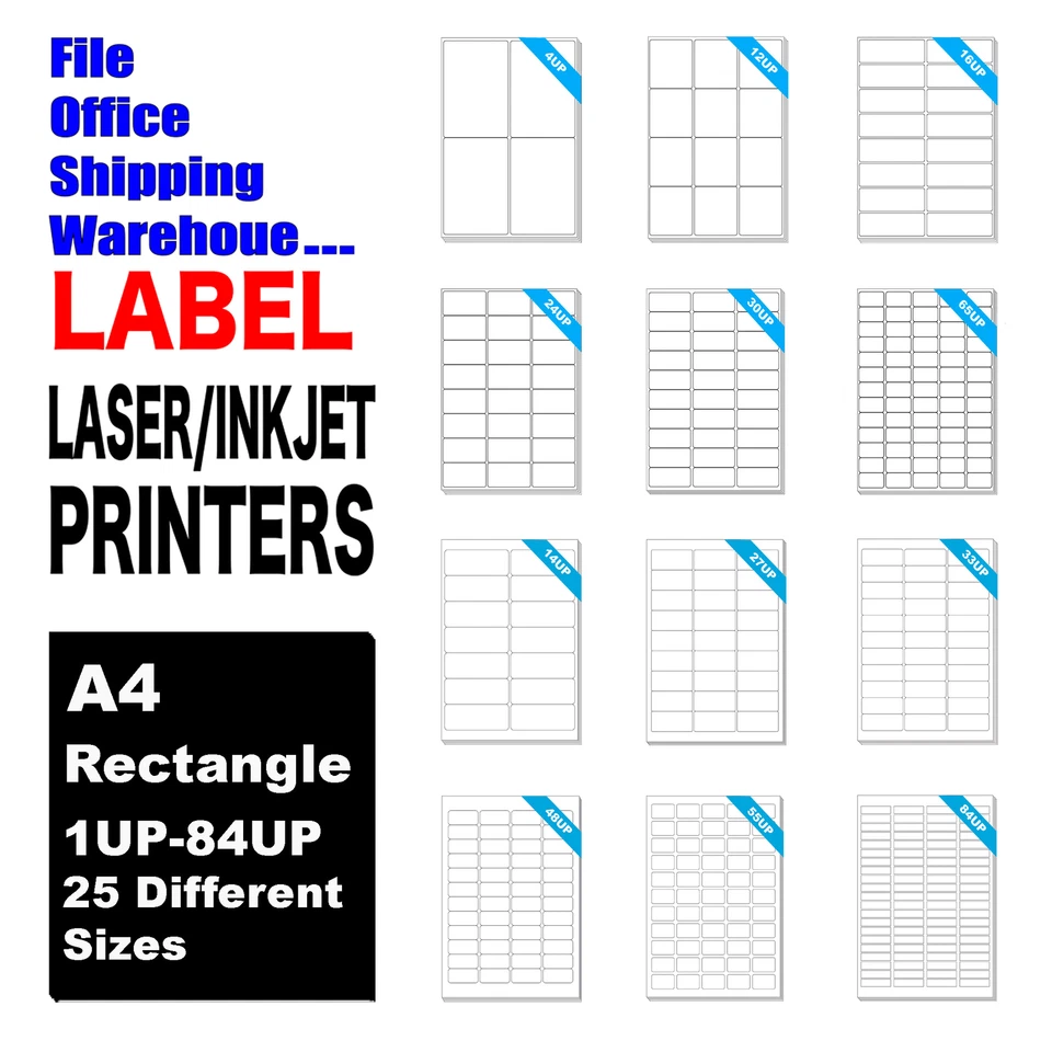 A4 Label White Matte Rectangle 1UP - 84UP Self Adhesive Mailing Paper Sticker - image 1 of 3