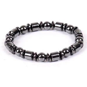 Nature Magnetic Therapy Black Hematite Stone Healing Beaded Bangle Bracelet - Picture 1 of 11