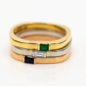 Ring Tricolor 750/18k Diamant ca. 0,10ct TW/VS Saphir Smaragd Gr. 55 - Bild 1 von 2