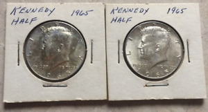 Lot of 2 - 1965 Kennedy Half Dollars - 50 Cents - No Mint Mark