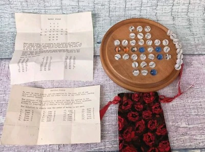 WOOD SOLITAIRE BOARD GAME SET EDUCATIONAL TOYS WITH 41 GLASS MARBLE - Image 1 of 4