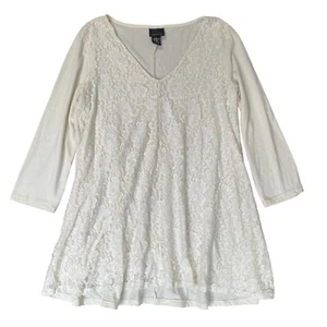 Oh Baby By Motherhood Maternity Shirt Blouse Size Large White Lace Tunic Stretch - Picture 1 of 6