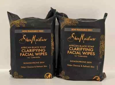 (2) Toallitas faciales clarificantes de jabón negro africano Shea Moisture con caléndula-30ct. Foto 1 de 2