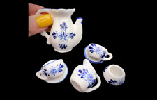 Tea Set Coffee Miniature White Ceramic Handmade Cobalt Decor GZHEL Collectibles