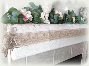 Lace Embroidered Dresser Scarf Mantel shelf Table Runner Neutral Beige 66" x 13" - Picture 1 of 9