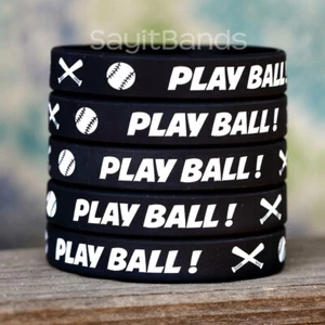 Set of PLAY BALL Wristbands - Lot of Silicone Bracelets for Baseball & Softball - Picture 1 of 8