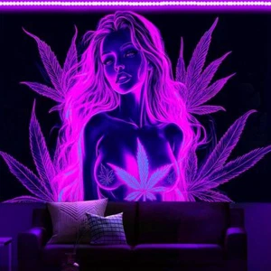 Weed Hippie Blacklight Sexy Wall Art Wall Hanging Fabric UV Reactive Poster - Picture 1 of 6