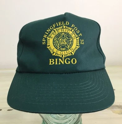 БИНГО - Спрингфилд Иллинойс American Legion Post 32 винтажный 80-х зеленый бейсболки - Изображение 1 из 4