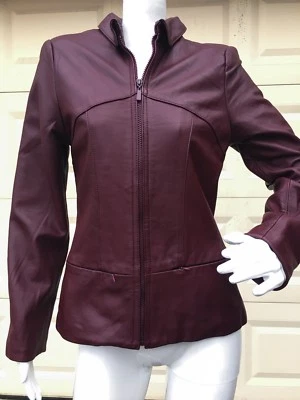 Chaqueta/abrigo Rampage de cuero genuino rojo granate oscuro para mujer talla S Foto 1 de 3