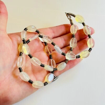 Collar de cuarzo amarillo limón de colección cuentas genuino natural collar de cuentas plata 22" Foto 1 de 4