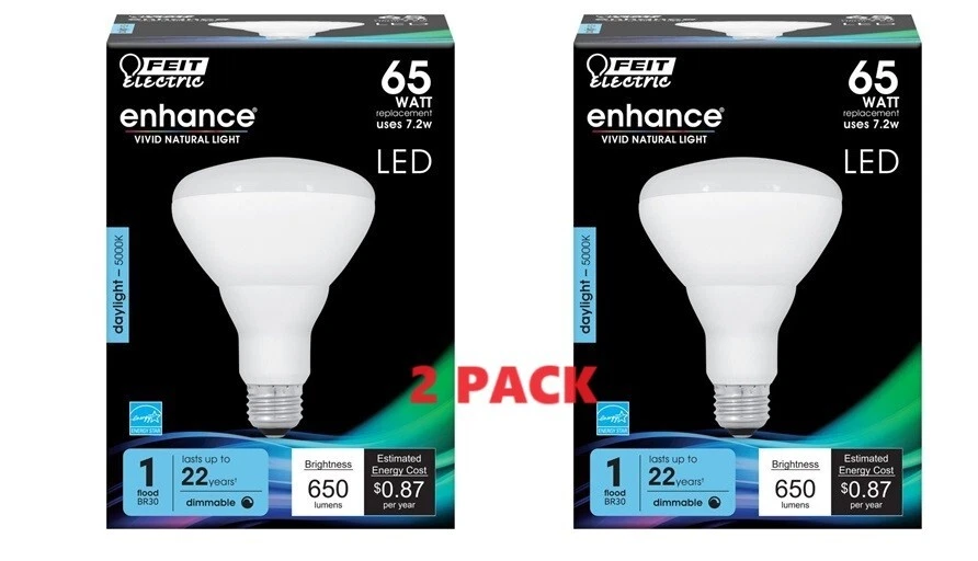 2PK Feit Electric Daylight LED Flood Light Bulb Dimmable BR30DM/950CA 950CA 7.2W - Image 1 of 1