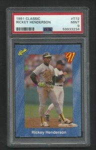 PSA 9 MINT RICKEY HENDERSON 1991 CLASSIC #T72 JB
